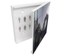 Tulup Armario para Llaves 30x30 cm | Blanco | Derecha | Montaje en Pared | Ruinas misteriosas | Kit de Montaje Incluido | de Metal | 50 Ganchos | Frente Decorativo de Cristal | Organizador
