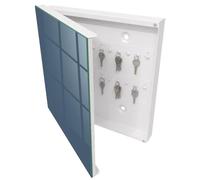 Tulup Armario para Llaves 30x30 cm | Blanco | Izquierda | Montaje en Pared | Azul marino pastel | Organizador | 50 Ganchos | Kit de Montaje Incluido | de Metal | Frente Decorativo de Cristal