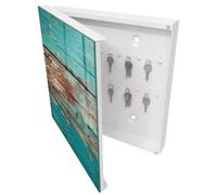 Tulup Armario para Llaves 30x30 cm | Blanco | Izquierda | Montaje en Pared | Madera turquesa | Frente Decorativo de Cristal | de Metal | 50 Ganchos | Kit de Montaje Incluido | Organizador
