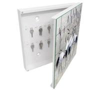 Tulup Caja para Llaves 30x30 cm | Blanco | Derecha | Montaje en Pared | Grullas y juncos | Organizador | Frente Decorativo de Cristal | Kit de Montaje Incluido | 50 Ganchos | de Metal