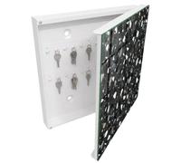Tulup Caja para Llaves 30x30 cm | Blanco | Derecha | Montaje en Pared | Mosaico elegante | Organizador | 50 Ganchos | de Metal | Frente Decorativo de Cristal | Kit de Montaje Incluido