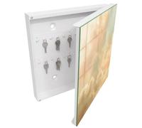 Tulup Caja para Llaves 30x30 cm | Blanco | Derecha | Montaje en Pared | Nubes de colores pastel | de Metal | Organizador | Kit de Montaje Incluido | Frente Decorativo de Cristal | 50 Ganchos