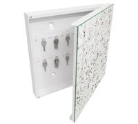 Tulup Caja para Llaves 30x30 cm | Blanco | Derecha | Montaje en Pared | Textura moderna | 50 Ganchos | Kit de Montaje Incluido | Organizador | Frente Decorativo de Cristal | de Metal