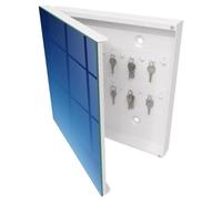 Tulup Caja para Llaves 30x30 cm | Blanco | Izquierda | Montaje en Pared | Cielo azul | Frente Decorativo de Cristal | 50 Ganchos | Kit de Montaje Incluido | Organizador | de Metal