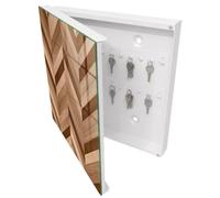 Tulup Caja para Llaves 30x30 cm | Blanco | Izquierda | Montaje en Pared | Espiga de madera | Organizador | de Metal | Kit de Montaje Incluido | 50 Ganchos | Frente Decorativo de Cristal