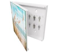 Tulup Caja para Llaves 30x30 cm | Blanco | Izquierda | Montaje en Pared | Playa de verano | 50 Ganchos | Frente Decorativo de Cristal | de Metal | Organizador | Kit de Montaje Incluido