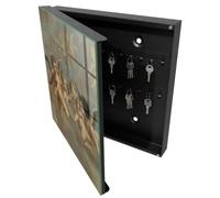 Tulup Caja para Llaves 30x30 cm | Negros | Izquierda | Montaje en Pared | Niños angelicales | Kit de Montaje Incluido | Organizador | de Metal | Frente Decorativo de Cristal | 50 Ganchos