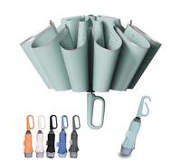 TUMAAOTU Paraguas compacto invertido con mango de mosquetón "Never Forget" - Paraguas de viaje resistente al viento y a la lluvia, apertura automática, marco duradero de 10 ballenas para hombre y