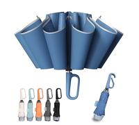 TUMAAOTU Paraguas compacto invertido con mosquetón de carabiner "Never Forget" - Paraguas de viaje resistente al viento, paraguas automáticos para viento y lluvia, apertura y cierre automáticos, marco