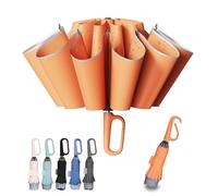 TUMAAOTU Paraguas compacto invertido con mosquetón de carabiner "Never Forget" - Paraguas de viaje resistente al viento, paraguas automáticos para viento y lluvia, apertura y cierre automáticos, marco