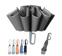 TUMAAOTU Paraguas compacto invertido con mosquetón de carabiner "Never Forget" - Paraguas de viaje resistente al viento, paraguas automáticos para viento y lluvia, apertura y cierre automáticos, marco