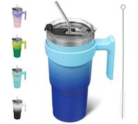 Tumador BJPKPK con tazas de vaso aislada de acero inoxidable de 20 oz con tapa y paja para mujeres y hombres cielo