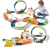 TUMAMA Coche Eléctrico de Juguete Circuito Automático de Coches Puente y Túnel 202 Piezas Juego de Pista de Coches Regalo de Cumpleaños para Niños de 3 4 5 6 Años