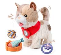 TUMAMA - Gato de juguete para niños, lindo y realista juguete de gatito que camina, maulla, lengua y mueve la cola, juguete electrónico interactivo de peluche con correa, el mejor regalo para niños y