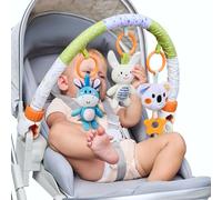 TUMAMA Giochi Arco Viaggio Passeggino per Neonato 0 3 6 9 12 MESI, Peluche animale Passeggino Giocattolo Gioco per Neonati Bambina Ragazzo, Clip On Auto Carrozzina con Sonaglio Teether Campana