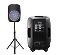 TUMAN Pro Sistema de altavoces PA portátil de 15 pulgadas, altavoz amplificado para DJ con soporte Bluetooth/USB/lector de tarjetas SD/radio FM/control remoto/luz LED, bueno para iglesias, bandas
