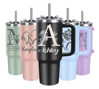 Tumbo Personalizado de 40 oz con Asa y Pajita - Regalo para Mamá/Papá, Acero Inoxidable con Nombre, Taza de Viaje para Café/Agua