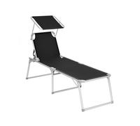 SONGMICS Tumbona, Tumbona de Relación, Modelo Grande, 65 x 200 x 48 cm, Carga 150 kg, con Respaldo Reclinable y Parasol, Plegable, para Jardín, Balcón, Terraza, Negro GCB26BK
