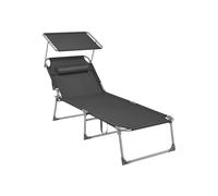 SONGMICS Tumbona Plegable Grande 200 x 71 x 38 cm, Capacidad de Carga 150 kg, con Parasol y Respaldo Ajustable, para jardín, Piscina, terraza, Gris Oscuro GCB22GYV2