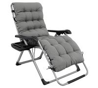 Tumbona con cojín extra grueso, color gris claro, soporta 200 kg, ajustable sin niveles, resistente a la intemperie, para interior y exterior, acolchado extra ancho 72 cm, tumbona con cojín cervical y