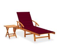 Tumbona con mesa y cojín de madera maciza de acacia | Mesa auxiliar plegable de madera maciza, ajustable, 2 ruedas, mesa auxiliar plegable, soporte con cintas
