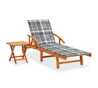 Tumbona con mesa y cojín Madera maciza de Acacia | Respaldo y pie ajustables, 2 ruedas, mesa extensible, mesa auxiliar plegable, máx. 110 kg