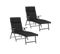 SONGMICS - Silla Larga, baño de Sol con colchón de 6 cm de Grosor, de Aluminio antióxido, Transpirable, reclinable, Carga máxima 150 kg, Negro GCB24BK