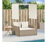 Tumbona con techo y cortinas, resistente a la intemperie, ajustable, doble ratán, cojines extraíbles para patio, jardín y piscina