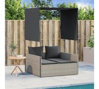 Tumbona con techo y cortinas, resistente a la intemperie, ajustable, doble ratán, cojines extraíbles para patio, jardín y piscina