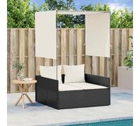 Tumbona con techo y cortinas, resistente a la intemperie, ajustable, doble ratán, cojines extraíbles para patio, jardín y piscina