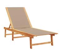 Tumbona de acacia maciza, color topo con respaldo regulable para jardín | Respaldo de 5 posiciones, soporta 110 kg, textilene resistente al agua y UV, color gris pardo natural, ideal terraza y balcón