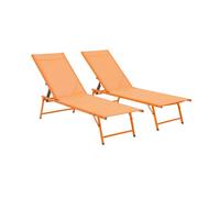 Tumbona de acero textileno de multiposición, set de 2 naranja - 181x54.5x82.5 cm