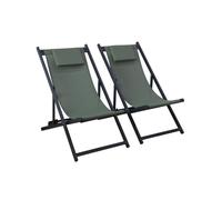 Tumbona de aluminio multi posiciones, set de 2 verde kaki - 99x88.5x58 cm