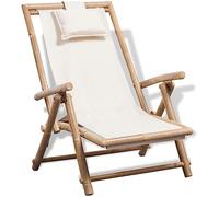 Tumbona de Exterior, Bambú Natural con Lona, Respaldo Ajustable 4 Posiciones y Plegable, Tumbonas Jardín Exterior y Tumbonas Piscina, para Jardín, Terraza o Área de Descanso,Blanco, 62 x 86 x 71-91 cm