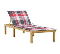 Tumbona de Exterior, Madera de Pino Impregnada con Cojín Ajustable, Plegable y Resistente a la Intemperie, Tumbonas Jardin Exterior, Silla Playa,Verde y Rojo a Cuadros, 200 x 70 x 31.5-77 cm