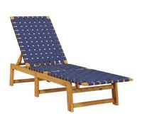 vidaXL Tumbona de exterior reclinable de madera maciza de acacia – 4 posiciones, tela azul oscuro