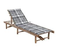 Tumbona de Exterior, Silla de Playa Plegable con Ajuste de 3 Posiciones, Estructura de Bambú y Cojín de Poliéster, Resistente a la Intemperie, para Jardín, Piscina o Camping,Gris, 200 x 65 x 30-87 cm