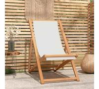 Tumbona de Exterior, Teca Natural con Ajuste 3 Posiciones, Plegable y Reclinable, Tumbonas Piscina, Silla Reclinable Jardin, para Jardín, Playa y Piscina, Color Marrón y Crema, 56 x 105 x 96 cm