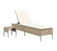 vidaXL Tumbona con cojín y mesita ratán sintético Beige, Tumbona de Exterior, Tumbona de jardín, Muebles de Exterior, Tumbona de Exterior