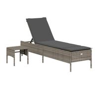 vidaXL Tumbona con cojín y mesita ratán sintético Gris, Tumbona de Exterior, Tumbona de jardín, Muebles de Exterior, Tumbona de Exterior