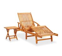 Tumbona de jardín con Mesa y cojín Madera Maciza de Acacia | 2 ruedas, respaldo ajustable, reposapiés ajustable, bloqueo de posición, mesa extraíble, máximo 110 kg por asiento