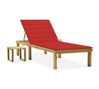 Tumbona de Jardín con Mesa y Cojín, Silla de Exterior Plegable de Madera de Pino Impregnada, Respaldo Ajustable y Resistente a la Intemperie,Piscina o Camping,Verde y Rojo, 200 x 70 x 77 cm