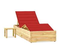 Tumbona de Jardín con Mesa y Cojín, Silla Playa Plegable Ajustable, de Madera de Pino Impregnada, Respaldo Regulable, Reposapiés,Terraza, Piscina o Camping,Verde y Rojo, 198 x 90 x 30-75 cm