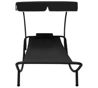 Tumbona de jardín con toldo y almohada, tumbona negra | Estructura de acero estable, lona oxford durable, toldo protector, poliéster repelente al agua, uso exterior anual