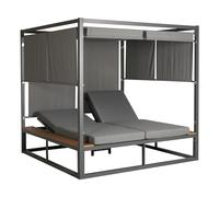 Tumbona de jardín de aluminio HWC-M63, Tumbona XL Bali tumbona doble cama de exterior, cojín de 10cm ~ gris claro