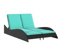 Tumbona de jardín de polirratán con cojines, color negro, 114 x 205 x 73 cm | Respaldo ajustable, 3 posiciones, poliratán, marco de acero, negro, 114 x 205 x 73 cm, funda extraíble
