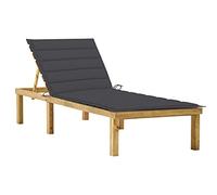 Tumbona de Jardín Exterior con Cojín Antracita, Ajustable y Plegable, Madera de Pino Impregnada Resistente a la Intemperie, para Terraza, Piscina o Camping, Color Verde, 200 x 70 x 31.5-77 cm