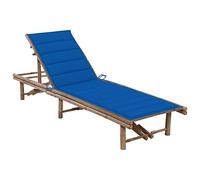 Tumbona de Jardín Plegable con Cojín, Ajustable en 3 Posiciones, Estructura de Bambú Resistente, Tumbonas Jardin Exterior, Silla Playa, Sillas Jardin Exterior,Azul Rey, 200 x 65 x (30-87) cm