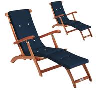 Tumbona de jardín Queen Mary® set de 2 acacia certificada FSC® incl cojín azul