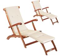 Tumbona de jardín Queen Mary® set de 2 acacia certificada FSC® incl cojín crema